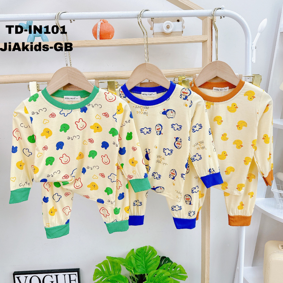 Bộ Quần Áo Trẻ Em Dài Tay Minky Mom Cho Bé Trai, Bé Gái 8-27 Kg Vải Thun Lạnh Cho Bé Mặc Mùa Mưa Ngủ Máy Lạnh-TD-IN101