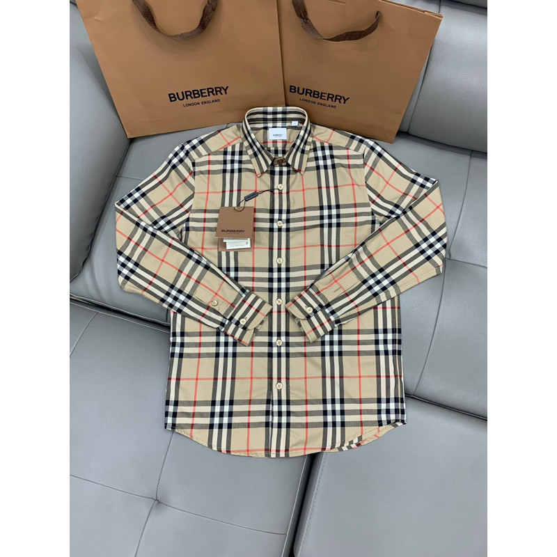 Áo Sơ Mi Nam Burberry Bản Likeauth Chất Vải Chống Nhăn Mặc Bao Phê Đường Kẻ Đều Tăm Tắp Hàng Cao Cấp