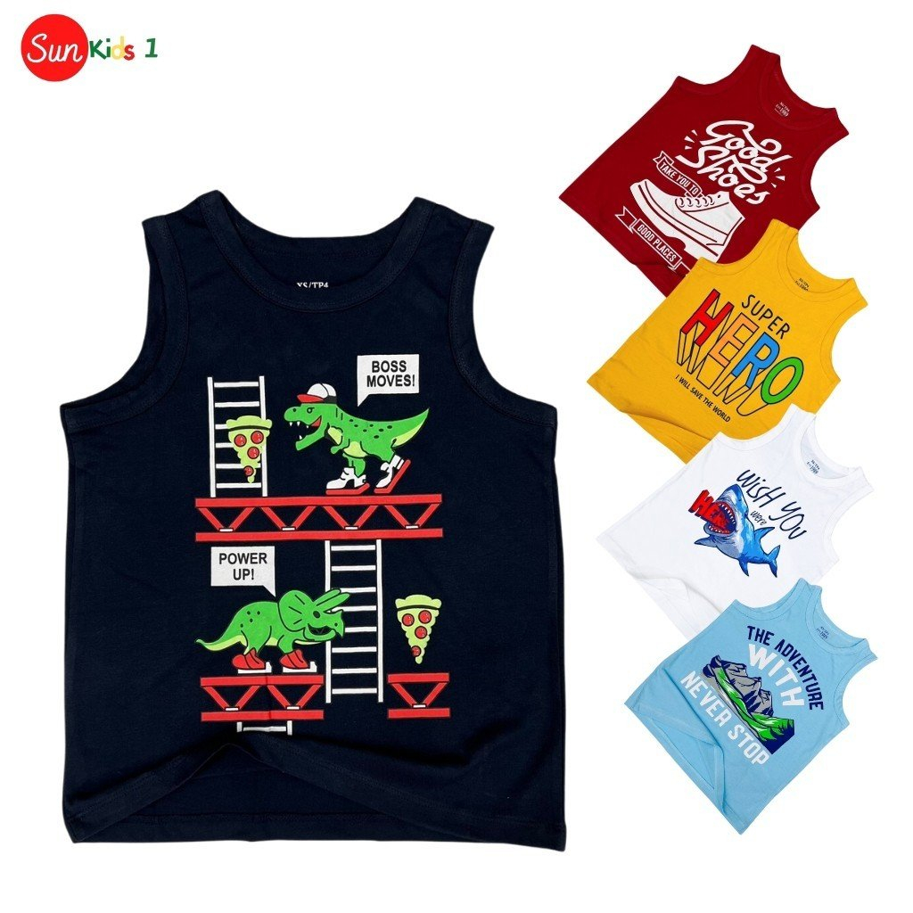 Áo thun ba lỗ bé trai sz 4-14 tuổi, áo ba lỗ bé trai chất cotton mềm mát, thấm hút tốt - SUNKIDS1