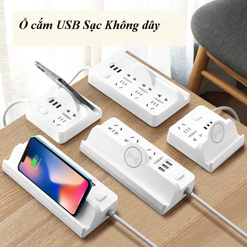 Ổ cắm sạc không dây đa năng,ổ cắm điện usb sạc không dây kết hợp giá đỡ điện thoại, ô điện chống giật cho trẻ em