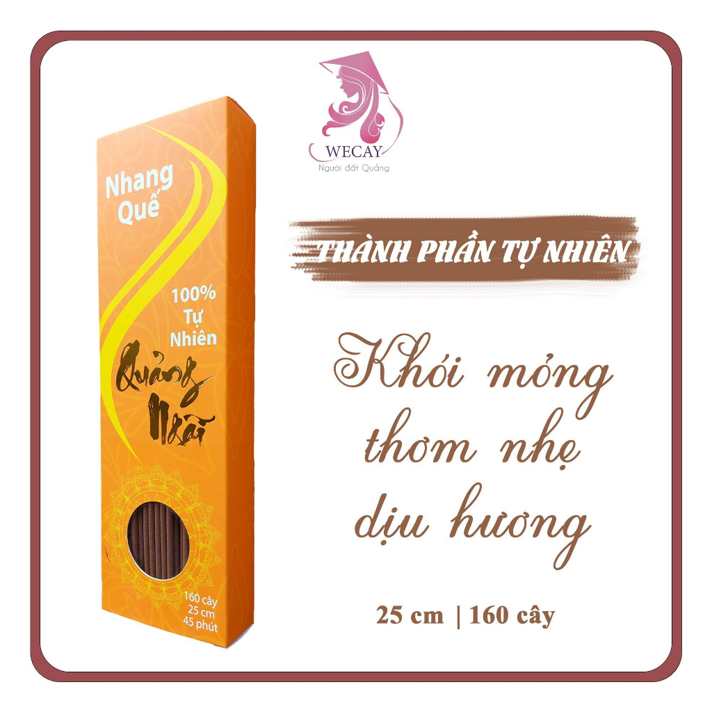 Nhang Vỏ Quế 25cm hộp 160 cây, cháy 40 phút, phù hợp nhà trần thấp