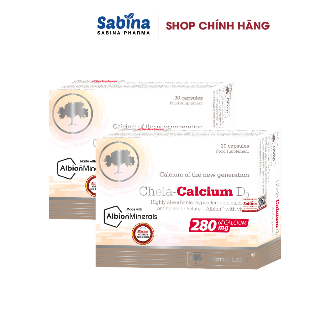 Chính Hãng- Combo 2 hộp Chela Calcium D3 Olimp Labs – Canxi mẹ bầu và trẻ – Hỗ trợ bổ sung Canxi và D3 36.6g