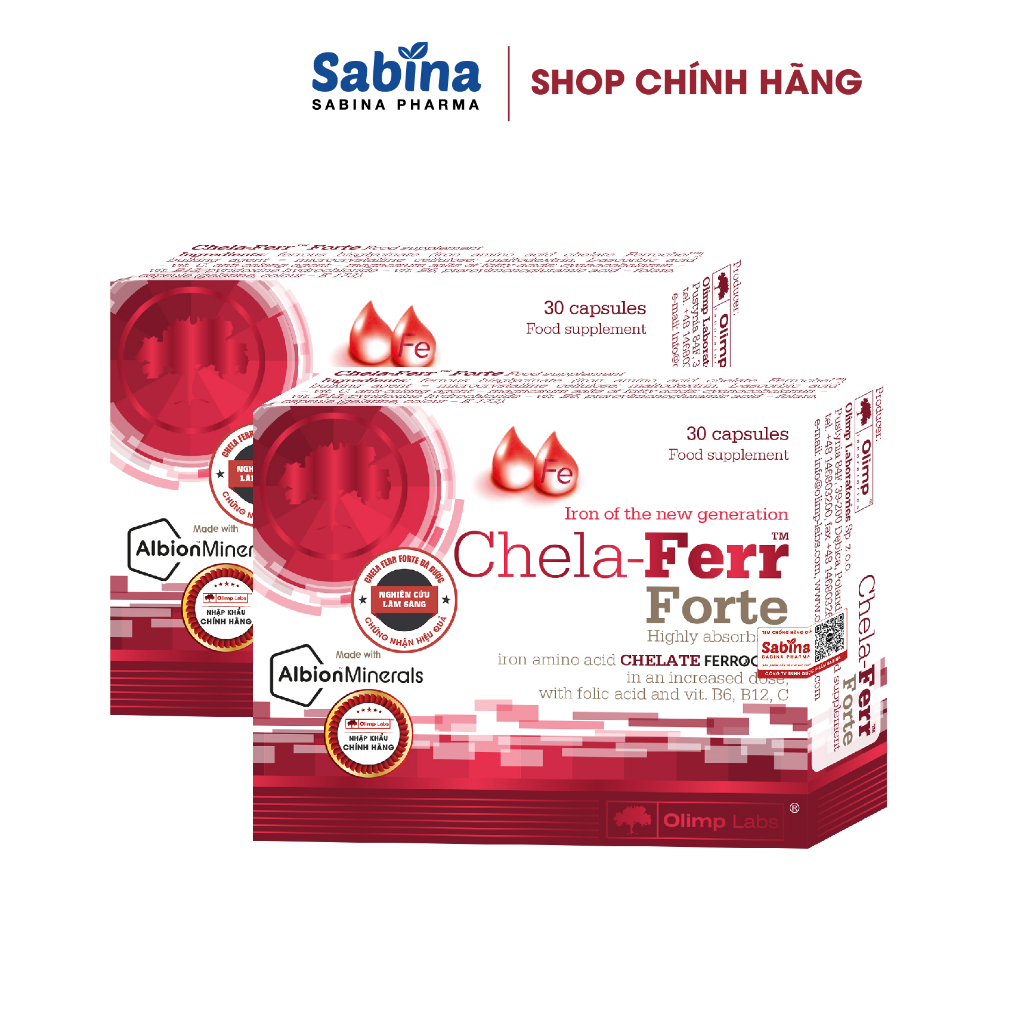 2 Hộp sắt Chela-Ferr® Forte (28mg sắt)- Olimp labs – Viên sắt bà bầu, hỗ trợ cải thiện thiếu máu 11,4g