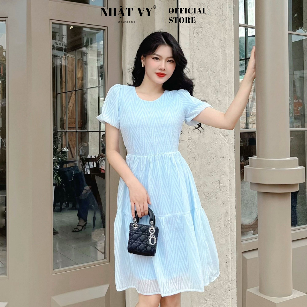 Đầm babydoll dự tiệc Nhật Vy cổ tròn tay bí dáng xoè chất vải tơ phù hợp đi chơi dạo phố sang chảnh - D2761