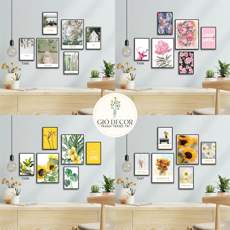 Set 6 tranh dán tường trang trí decor hiện đại chủ đề Hoa và Cô Gái có sẵn keo chuyên dụng - chất liệu Formex 5mm