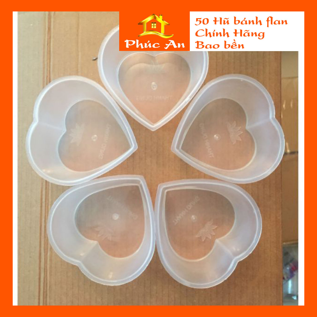 Hủ nhựa bánh flan Thanh Dung hình trái tim ( 50 hũ ) -  Hộp làm Caramen hình trái tim có nắp CAO CẤP chịu nhiệt an toàn