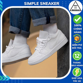 Giày Nike Jordan 1 All White Chính Hãng 💙SIMPLE SNEAKER💙 Nike Air Jordan 1 Trắng Đen DV0990-111