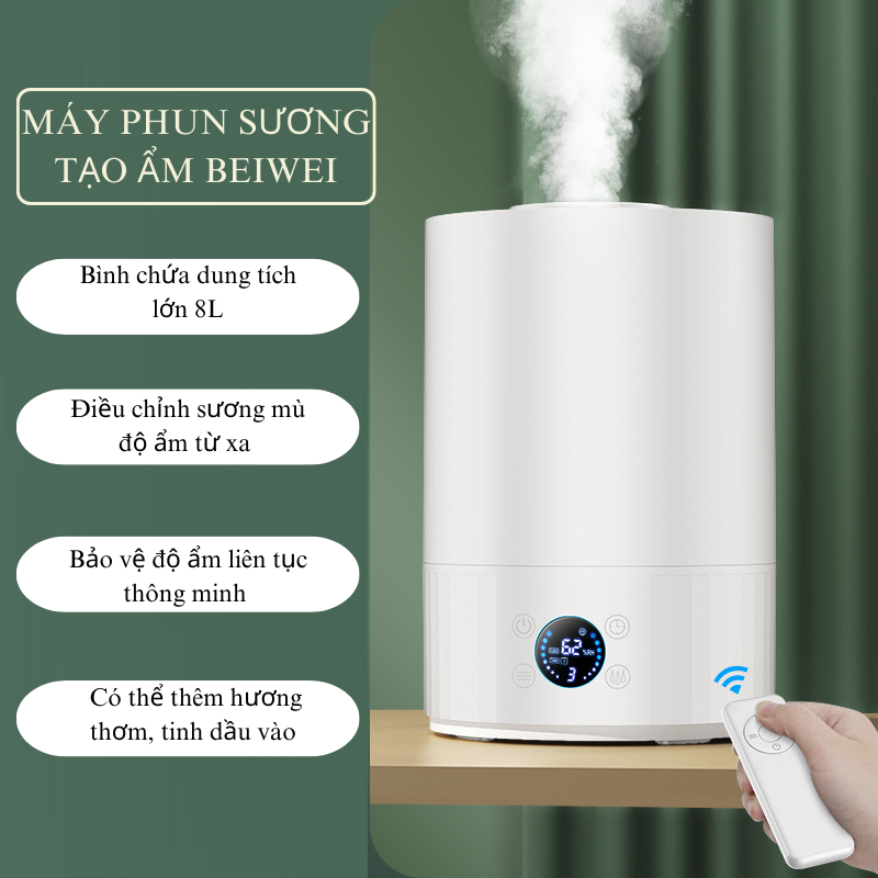 Máy phun sương tạo ẩm không khí Beemi 8L- Máy Beiwei 6.8L, Máy khuyếch tán tinh dầu xông tinh dầu khử mùi