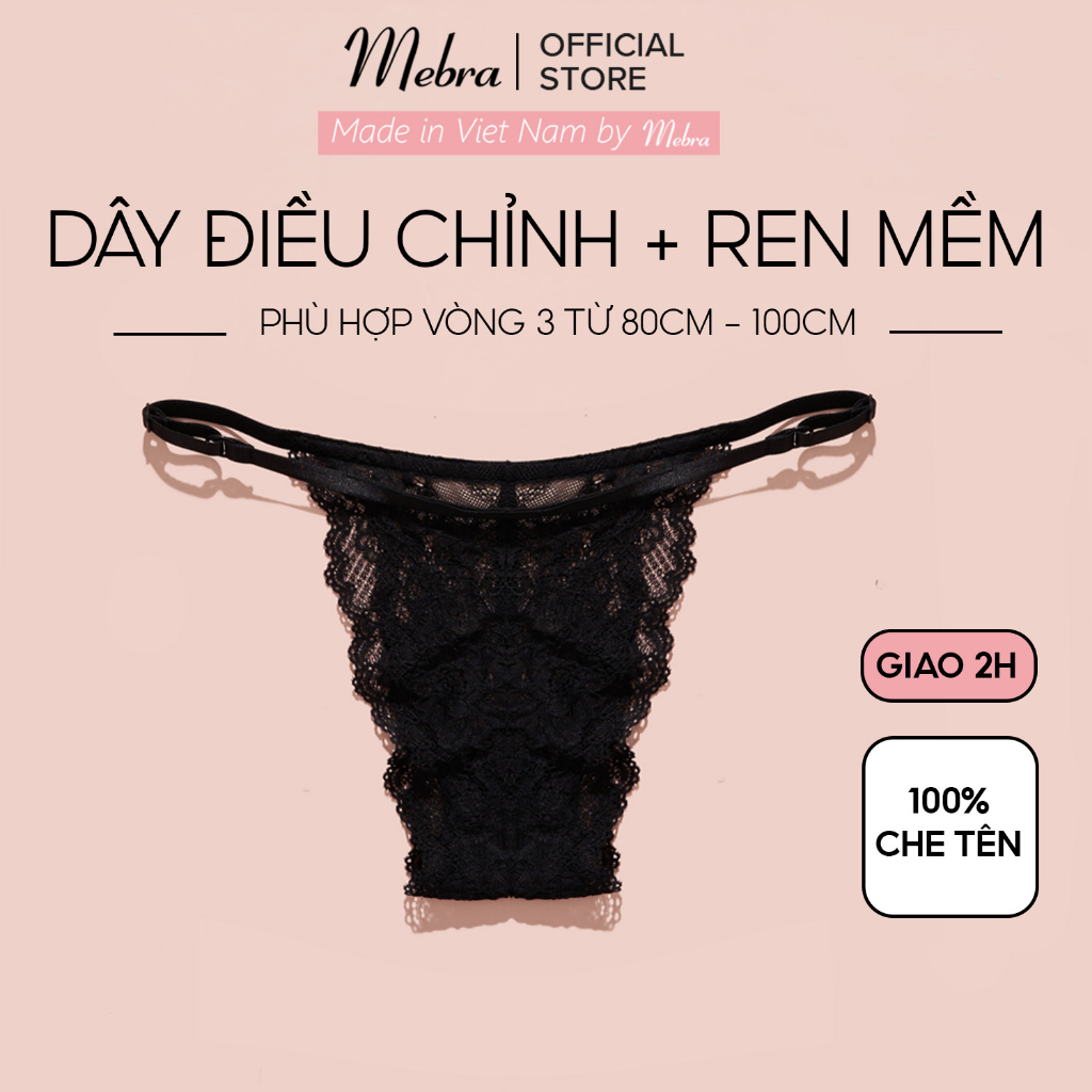 Quần lót ren DÂY thương hiệu MEBRA kiểu dáng lọt khe sexy quyến rũ, mềm mại khô thoáng họa tiết hoa đen Q013