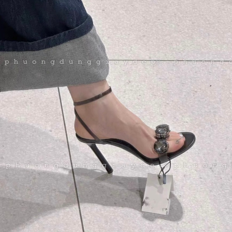 Sandal cao gót zar.a quai mảnh đính đá fullbox