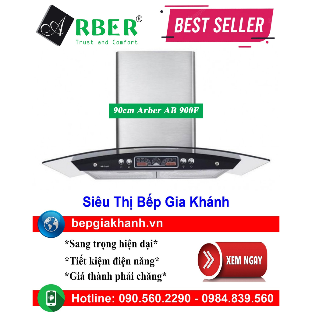 [HCM]Máy hút mùi dạng kính cong 90cm Arber AB 900F