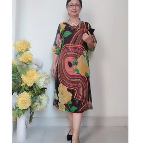 Size XL (58 - 70Kg) - Váy Đầm Trung Niên Voan 2 Lớp Dáng Suông Che Bụng - Có Dây kéo Sau Lưng
