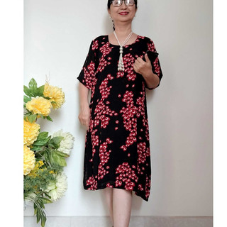 Size Đại 4XL (72 - 78Kg) tùy chiều cao - Thời trang trung niên Đầm Voan Hoa 2 Lớp Form Ngắn