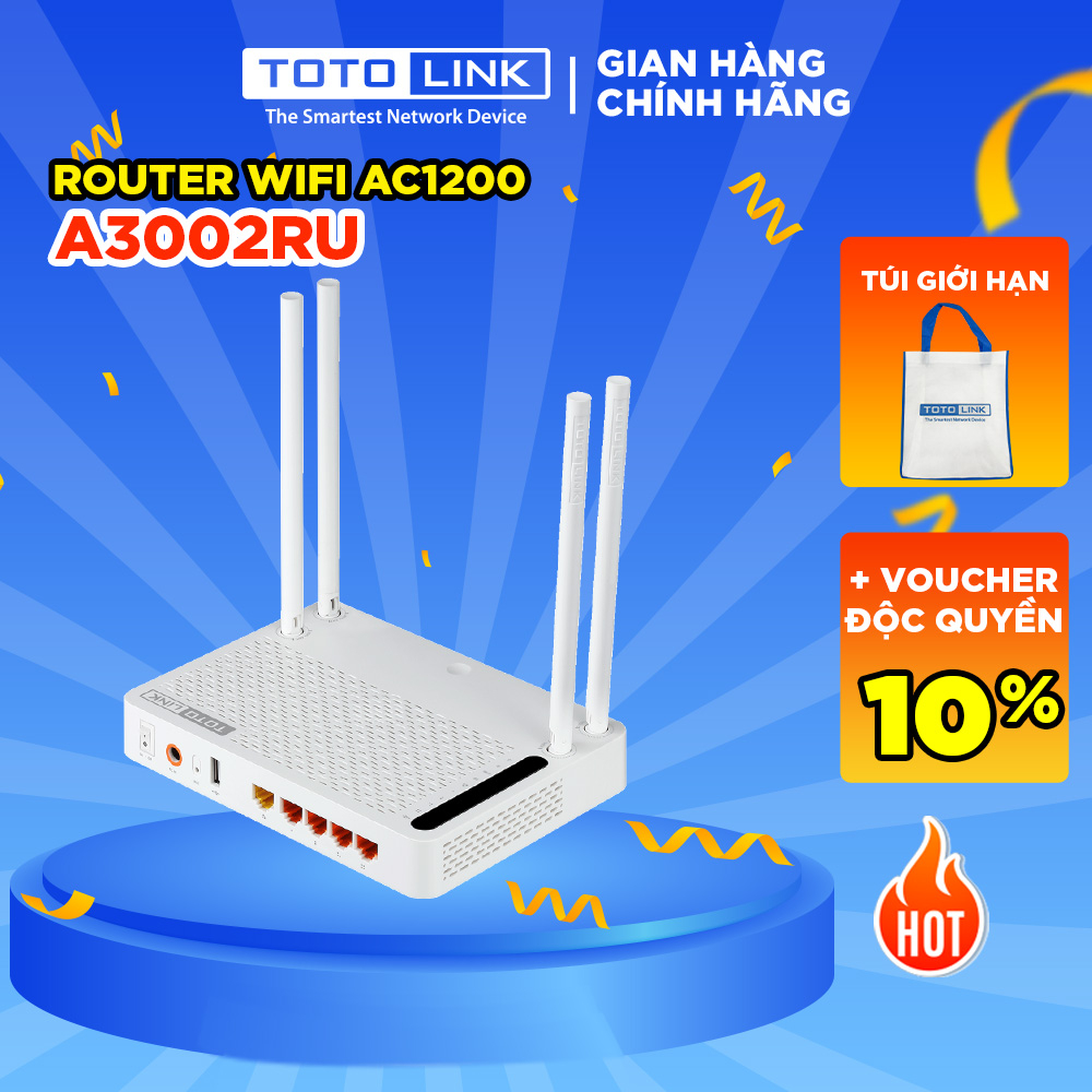 TOTOLINK A3002RU - Router Wi-Fi băng tần kép Gigabit chuẩn AC 1200Mbps wifi chơi game -HÀNG KHÔNG BẢO HÀNH