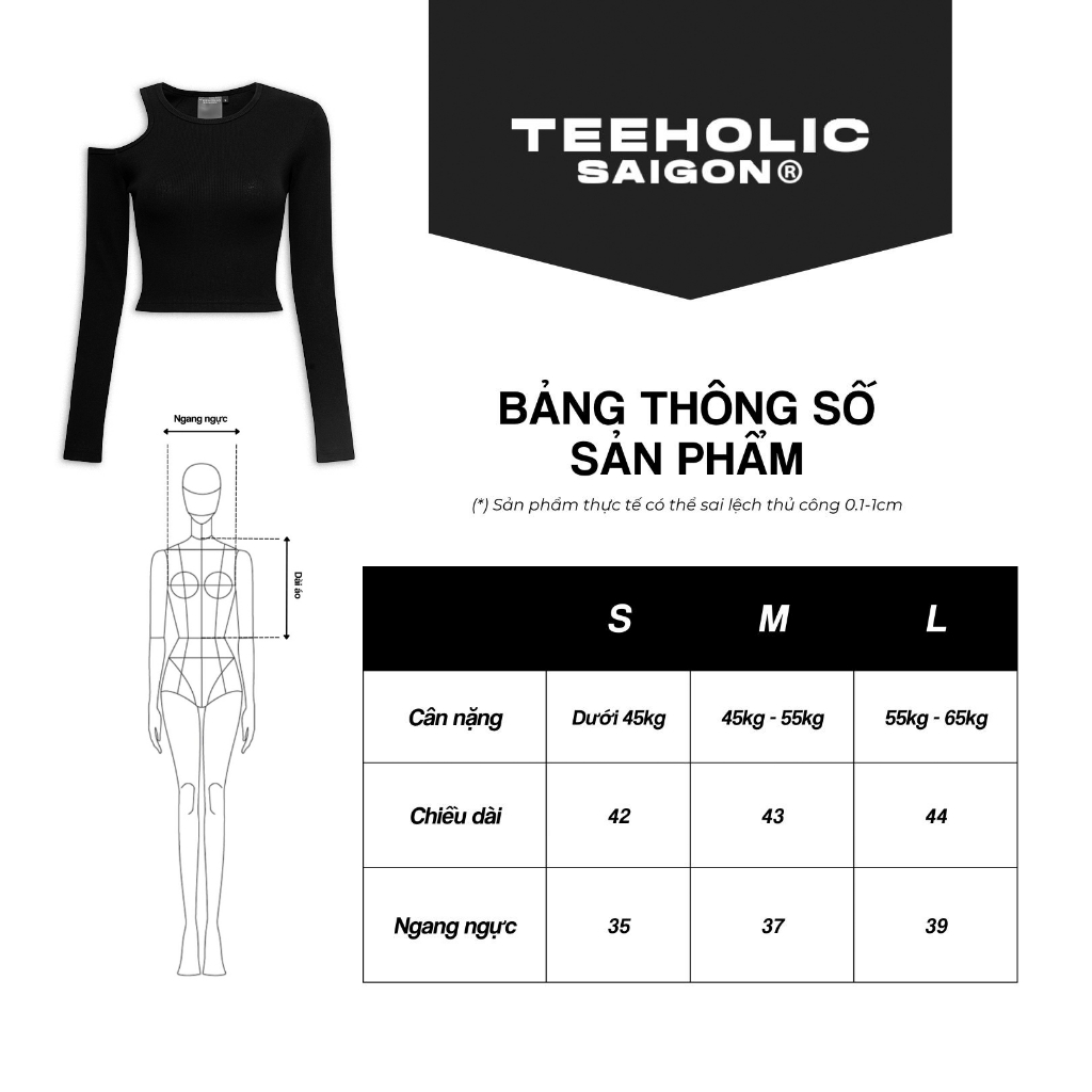 Áo croptop tay dài hở vai ôm body cao cấp cá tính sang chảnh màu đen local brand teeholic