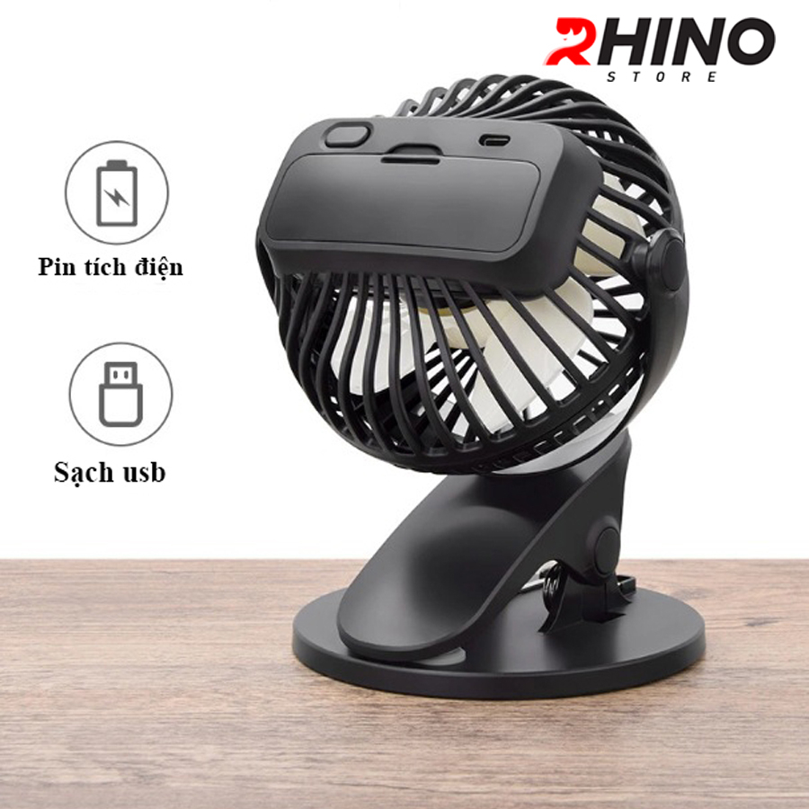 Quạt để bàn văn phòng mini Rhino F201 tích điện 3 mức độ gió