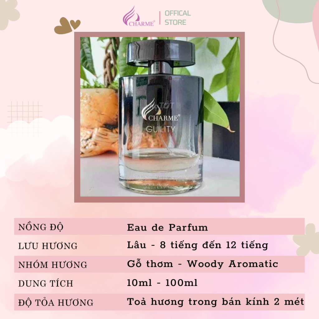 Nước hoa nam lưu hương lâu, Charme Guility, chai Test mini, tạo phong cách bí ẩn cho nam giới, 10ml