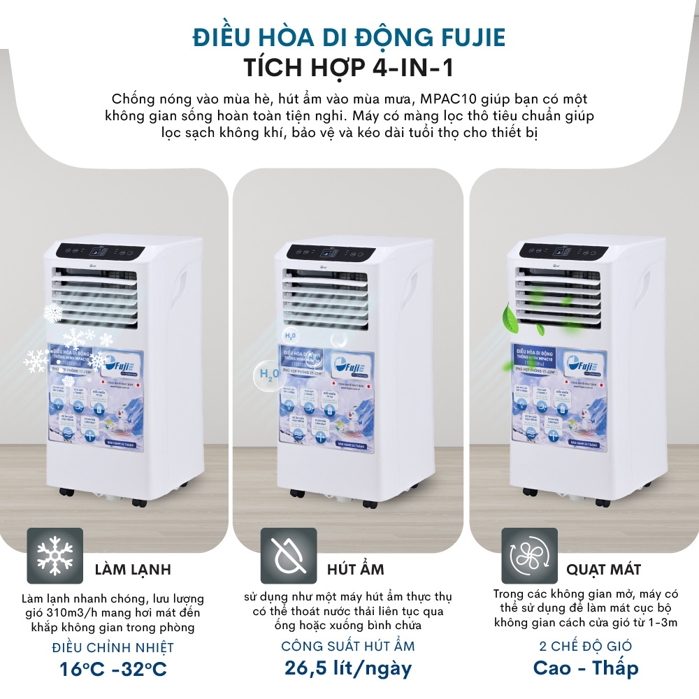 Điều hòa đa năng 10.000BTU Nhật Bản Nhập Khẩu FUJIE, máy lạnh đứng di động lọc không khí portable air conditioner