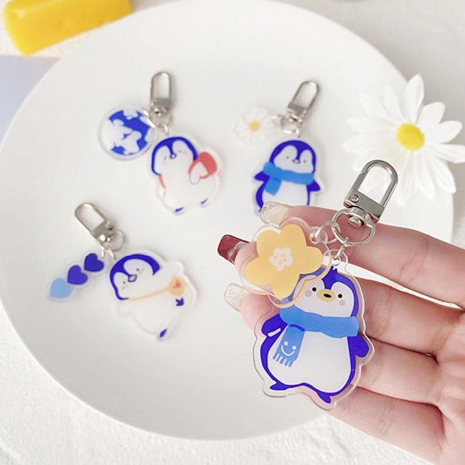 ⚡Móc Khóa Hình Chim Cánh Cụt Bằng Acrylic Trong Suốt Hai Mặt Dễ Thương