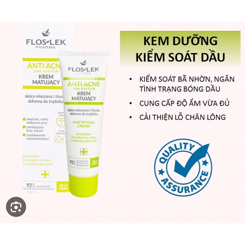 Kem dưỡng ẩm kiểm soát dầu, điều tiết nhờn Floslek Pharma Anti Acne Mattifying Cream