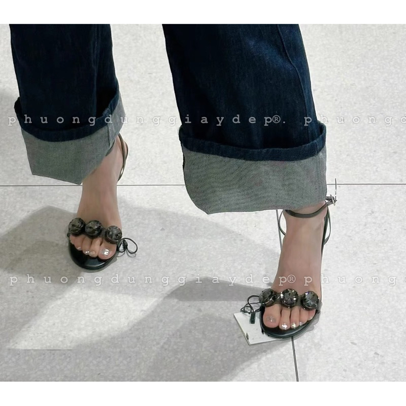 Sandal cao gót zar.a quai mảnh đính đá fullbox