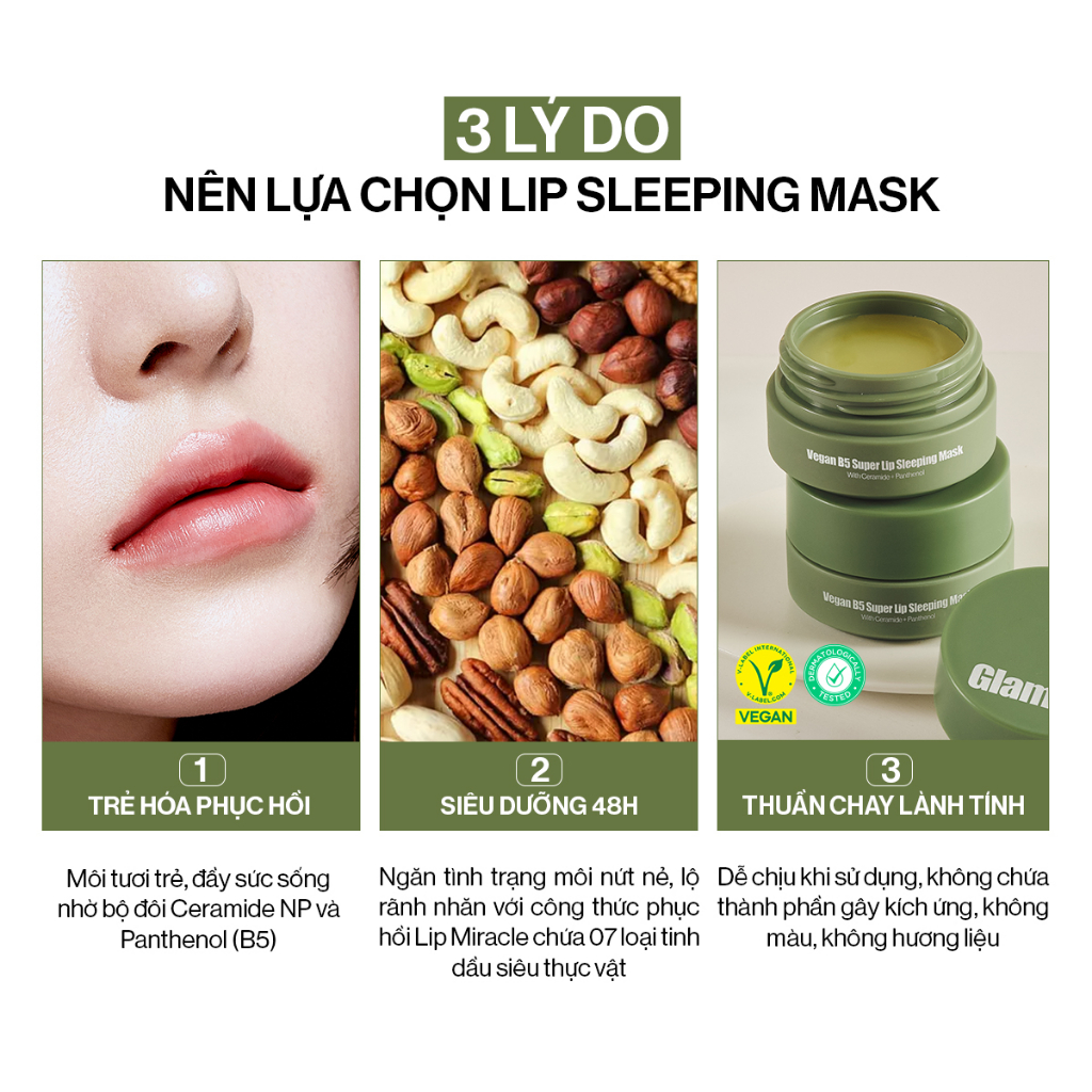 Mặt Nạ Ngủ Trẻ Hóa Môi GLAMRR Q Vegan B5 Super Lip Sleeping Mask 10ml