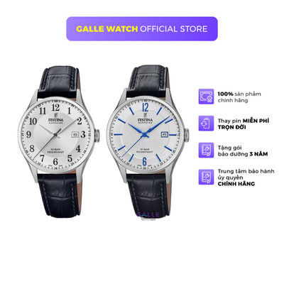 Đồng hồ nam Festina Watch F20007 mặt kính Sapphire, máy pin chống nước, dây da đeo tay cao cấp chính hãng Thụy Sĩ