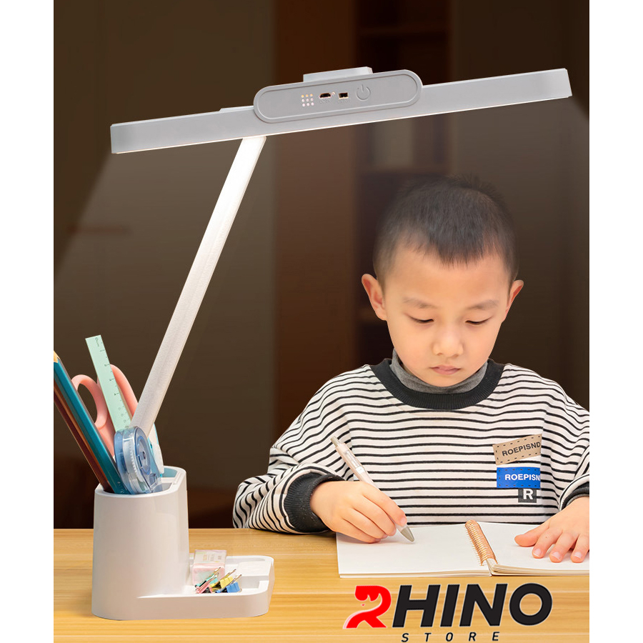 Đèn học LED 3 ánh sáng bảo vệ mắt chống cận cảm ứng Rhino L204, tích điện đa năng làm việc, để bàn học