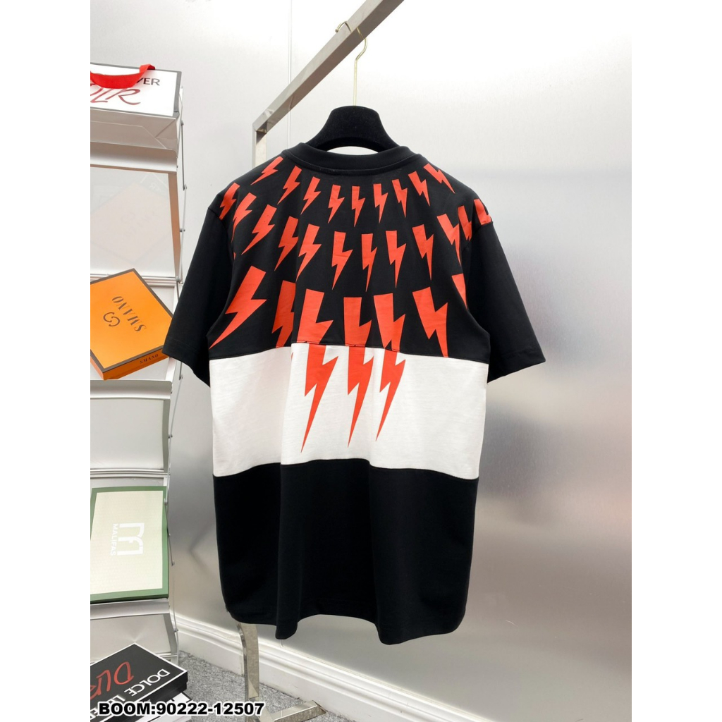 Áo Phông Nam Tia Sét Đỏ Phói Đen Trắng Chất Cotton Co Gian Bốn Chiều Hot Hit