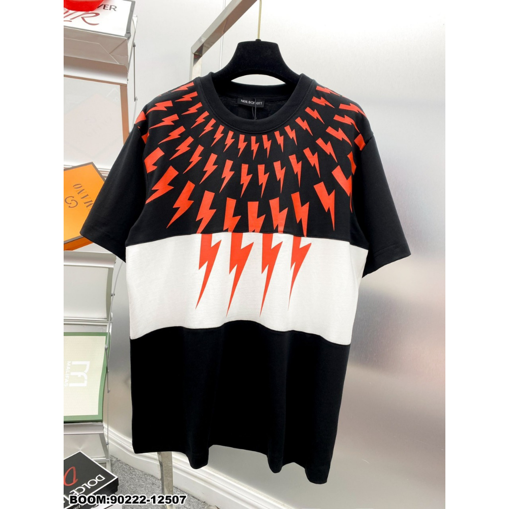 Áo Phông Nam Tia Sét Đỏ Phói Đen Trắng Chất Cotton Co Gian Bốn Chiều Hot Hit