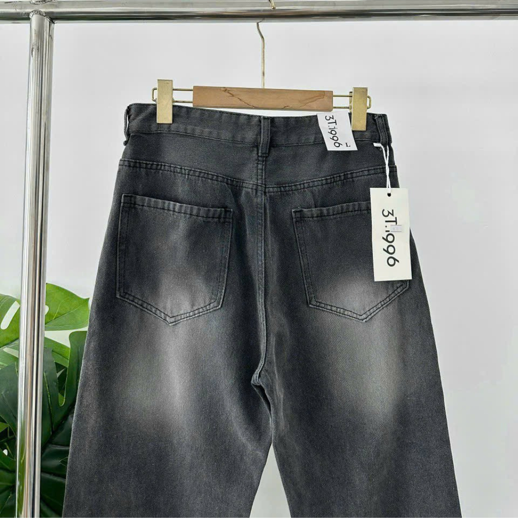 Quần suông xám nam jean ống suông ống rộng xám quần baggy nam