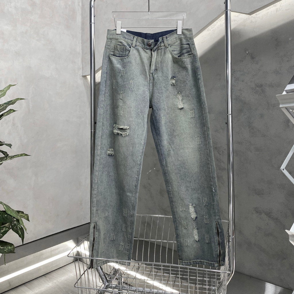 Quần khóa chân ống rộng quần khóa zip ống loe jean suông cạp cao XESINU