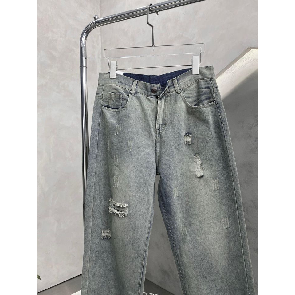 Quần khóa chân ống rộng quần khóa zip ống loe jean suông cạp cao XESINU