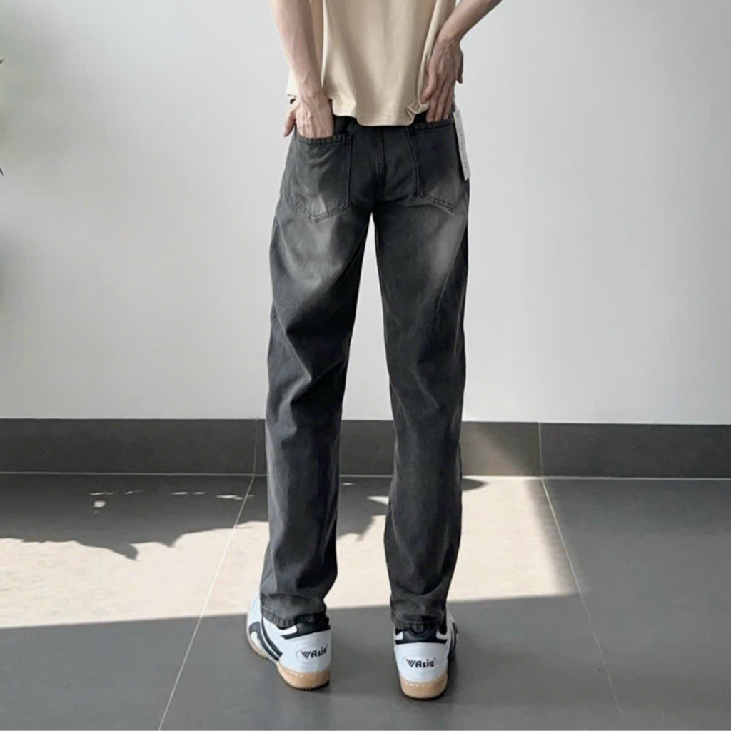 Quần suông xám nam jean ống suông ống rộng xám quần baggy nam