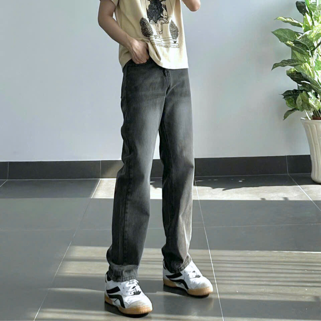 Quần suông xám nam jean ống suông ống rộng xám quần baggy nam