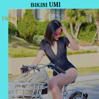 Bikini 1 mảnh dây kéo đen bikini umi