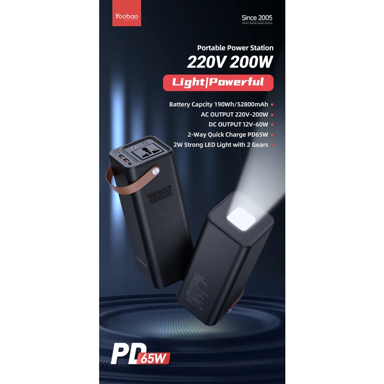 Trạm Sạc Dự Phòng Yoobao EN200 52800mAh 220V 200W - Sạc Nhanh PD60W, Tiện Dụng