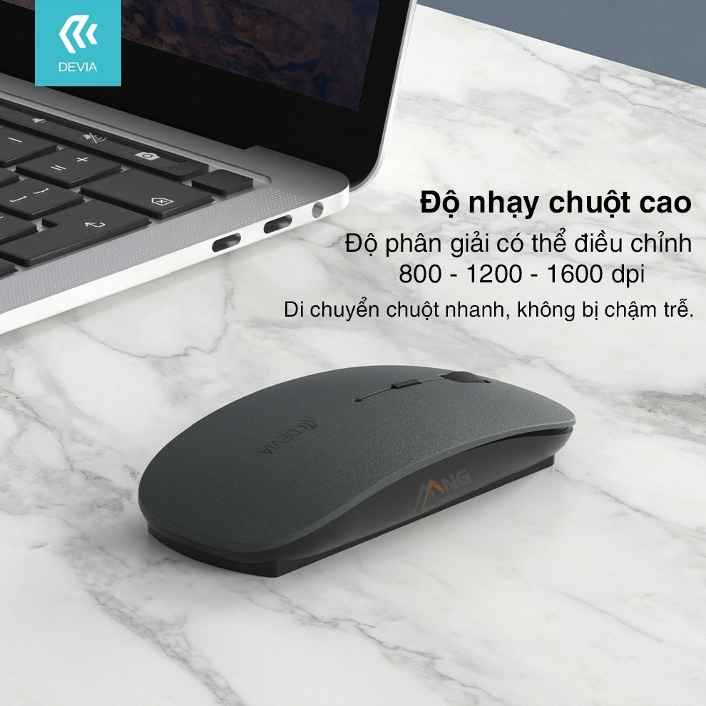 Chuột máy tính Gaming Devia có 2 chế độ kết nối bluetooth và kết nối không dây 2.4G, nhỏ nhẹ pin 400mAh có bảo hành