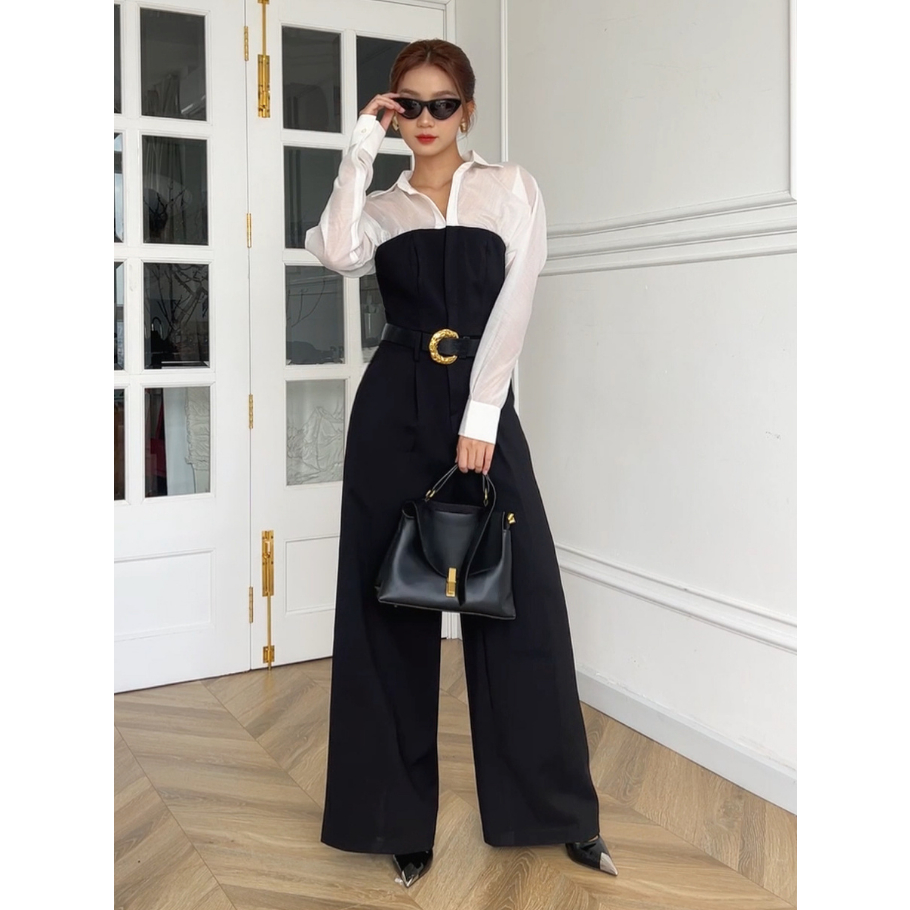 COCO SIN - Jumpsuit Đen Phối Trắng Tay Dài