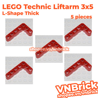 Lot 5x lego red technic, liftarm 3 x 5 l-shape thick id 4143154 32526