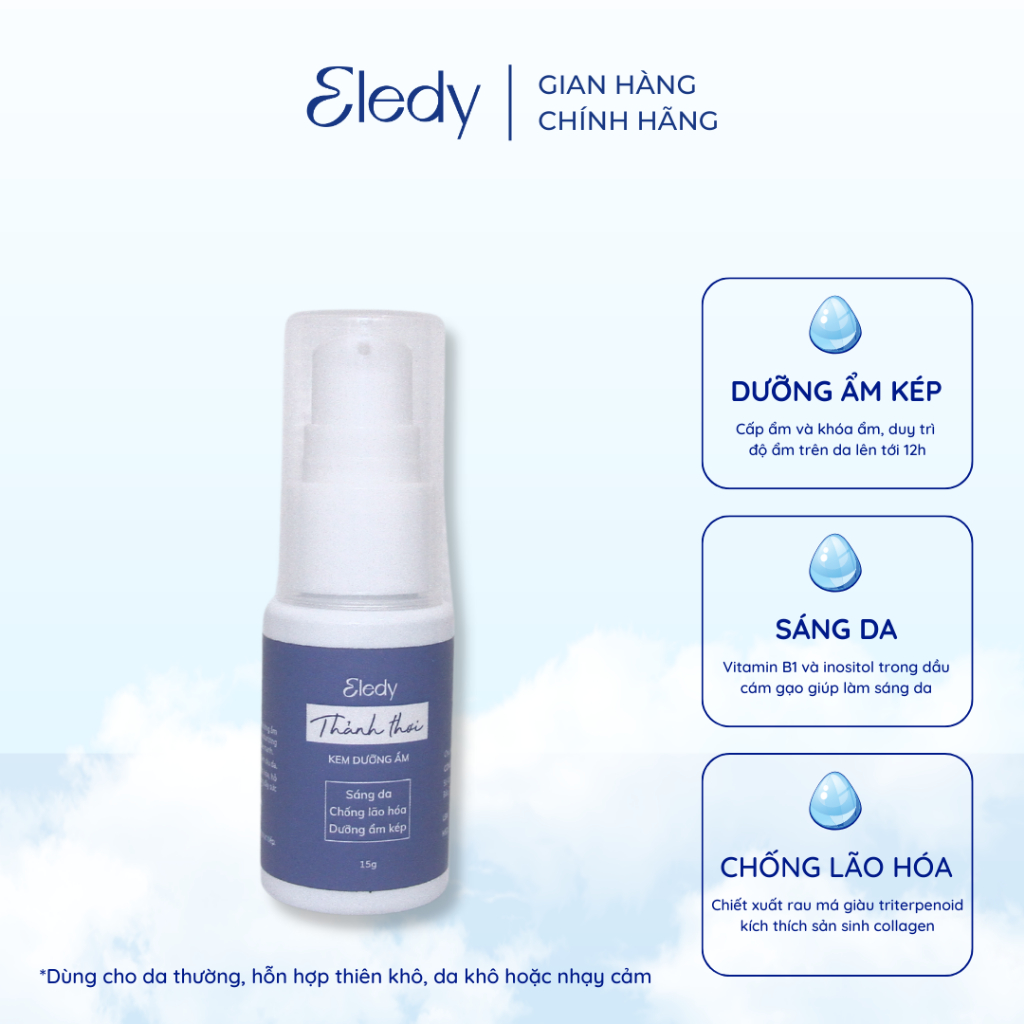 Kem dưỡng ẩm Thảnh Thơi ELEDY - dưỡng ẩm sáng da, ngăn ngừa mụn dành cho da khô và da thường 15g