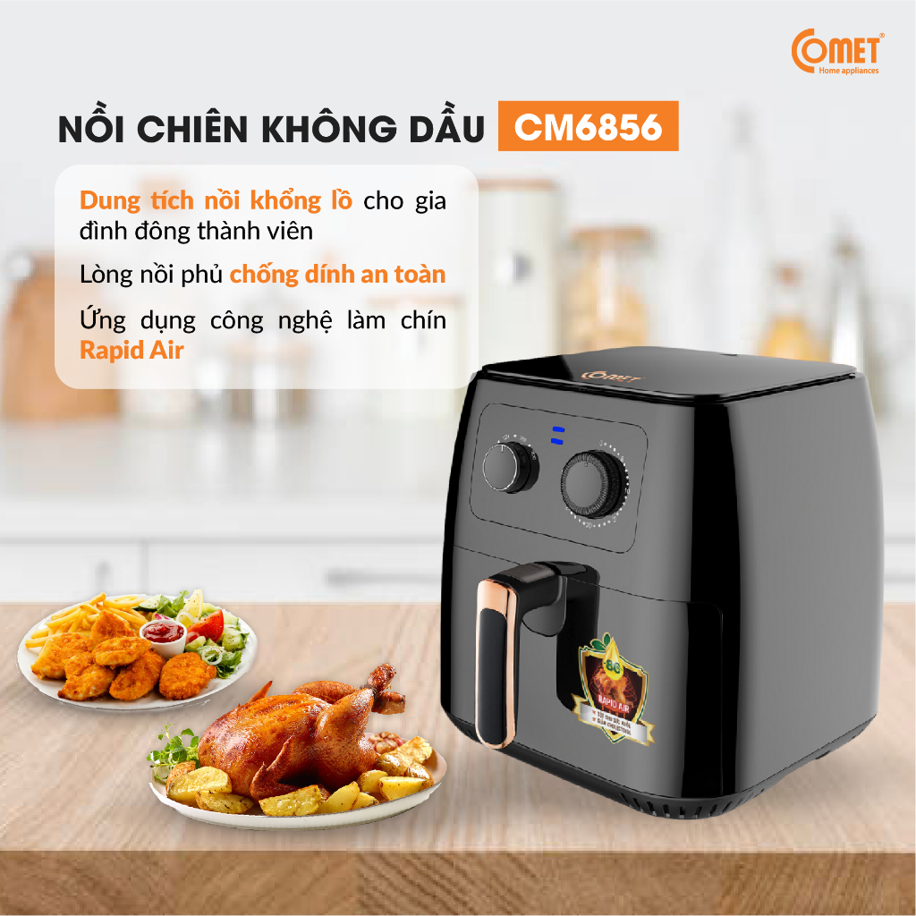 [Mã ELCM82 giảm 150k đơn 800K] Nồi chiên không dầu (Big size) 8L COMET - CM6856