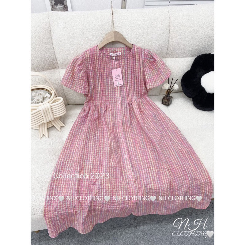 Váy bầu thiết kế bigsize 40-100kg, dáng suông, ngực may xếp ly, mở cúc, tay cánh tiên, vải cầu vồng hot trend GM104