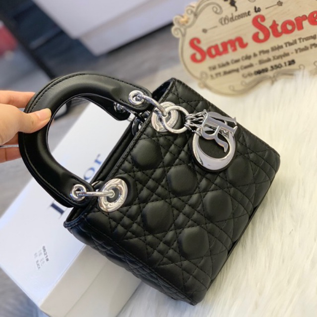 Túi dáng hộp da lì tag bạc size 18cm fullbox