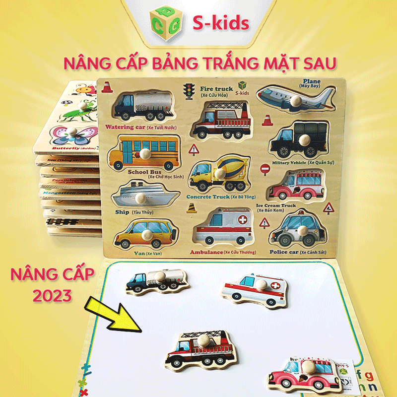 Đồ Chơi Trẻ Em S-Kids, Bảng Ghép Hình Núm Gỗ Thông Minh Cho Bé