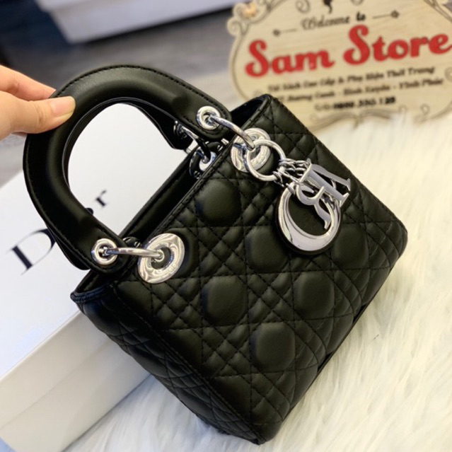 Túi dáng hộp da lì tag bạc size 18cm fullbox