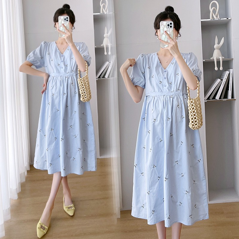 ĐẦM BẦU THÊU HOA RÚT EO HÀNG QUẢNG CHÂU CAO CẤP