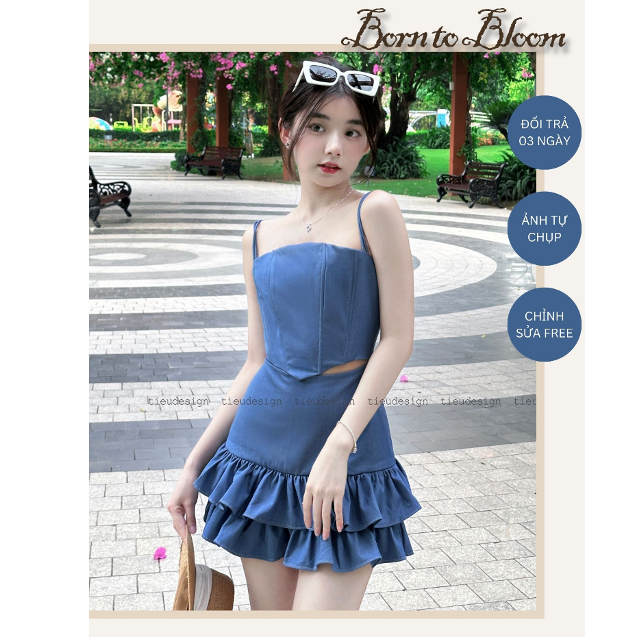 Đầm jean phom chữ A hai tầng bèo - thiết kế dạng corset by Tieudesign