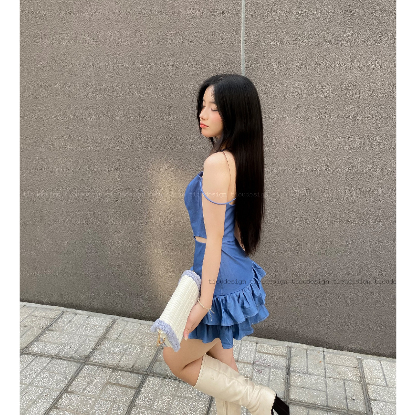 Đầm jean phom chữ A hai tầng bèo - thiết kế dạng corset by Tieudesign