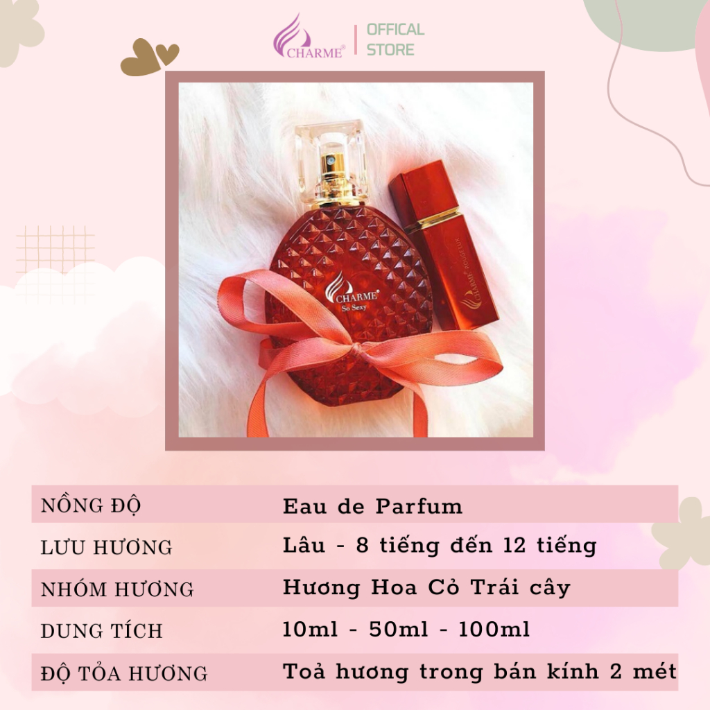 Nước hoa nữ chính hãng, Charme So Sexy, chai Test mini, mùi hương hoa hồng, tươi mát, lưu hương lâu, 10ml